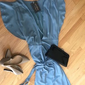Dusty blue wrap dress